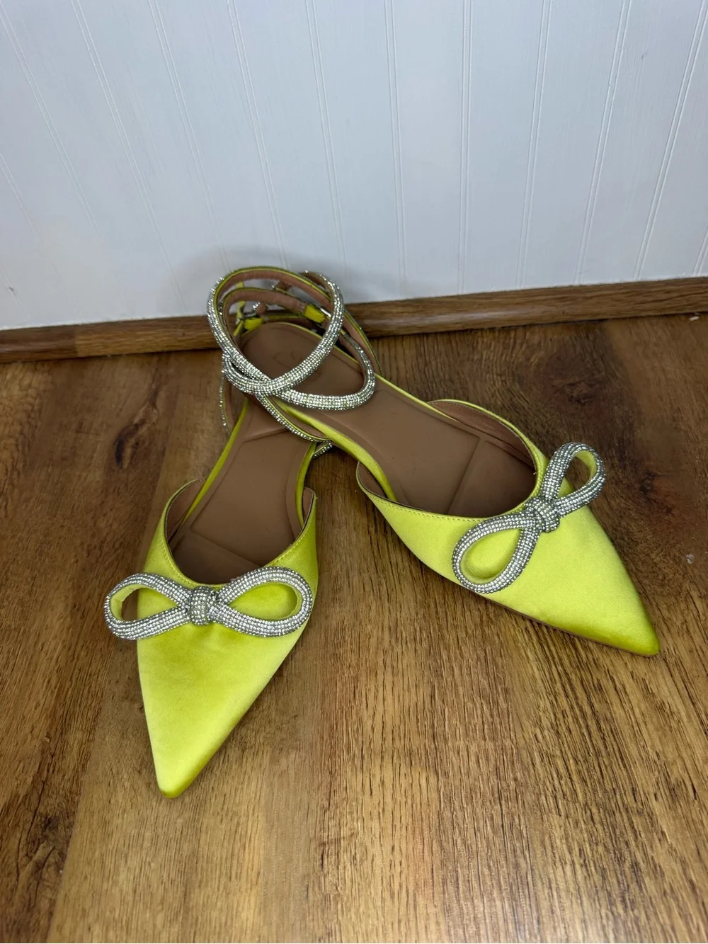 Anthropologie Lime Green Embellished Pointed Slingback Flats - Picture 5 of 7